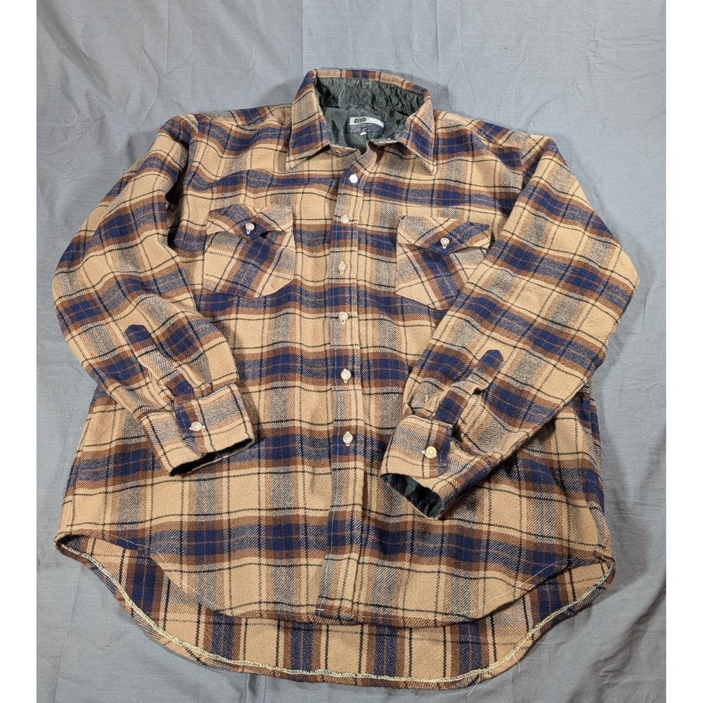 VTG 90s VIP Plaid Flannel Shirt Jacket XL Brown Blue Grunge Quilted Lined